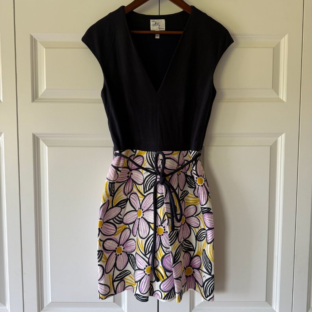 Milly New York Black Floral Wrap Dress Size 8 Made in USA